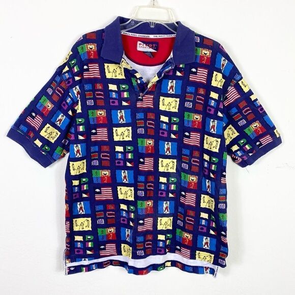 Vintage Pivot Sportswear Navy USA Flag Graphic Golf Polo Shirt - Picture 1 of 5